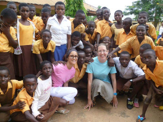 Elin and Yalda with students in Ghana