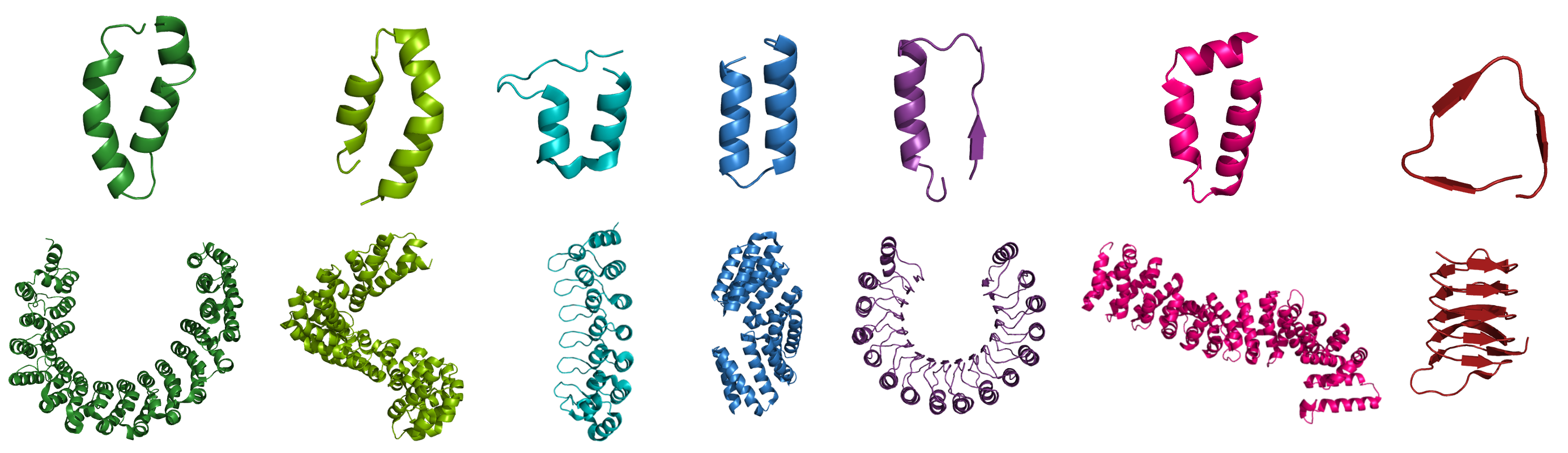 Different types of repeats (from left to right): HEAT, TALE, Ankyrin, TPR, Armadillo, β-helix