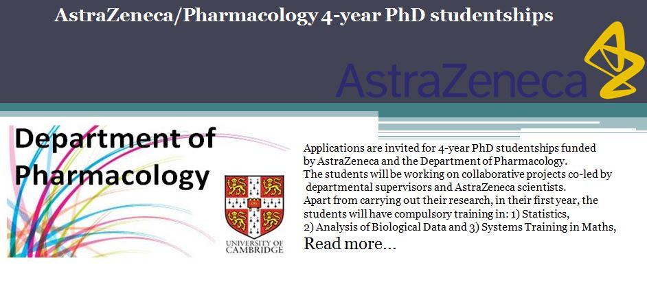 AstraZeneca/Pharmacology 3 and 4 year PhD studentships